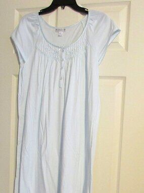 Adorable MISS ELAINE Delicate Cotton Blend Nightgown Light Blue Size L